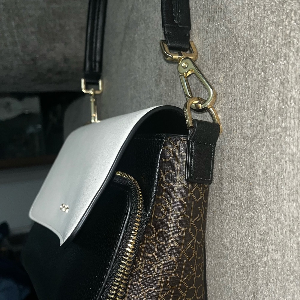 New with Imperfections! Calvin Klein Black, Off White, and Brown Purse - Picture 2 of 10